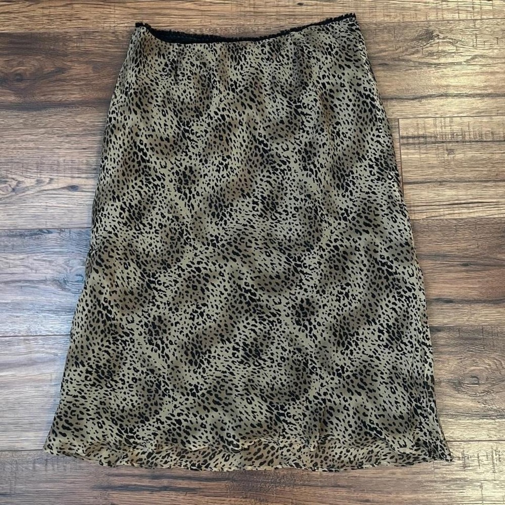 Vintage Leopard Print Midi Skirt Small High Waist Slip‎ Skirt Y2K Animal Print